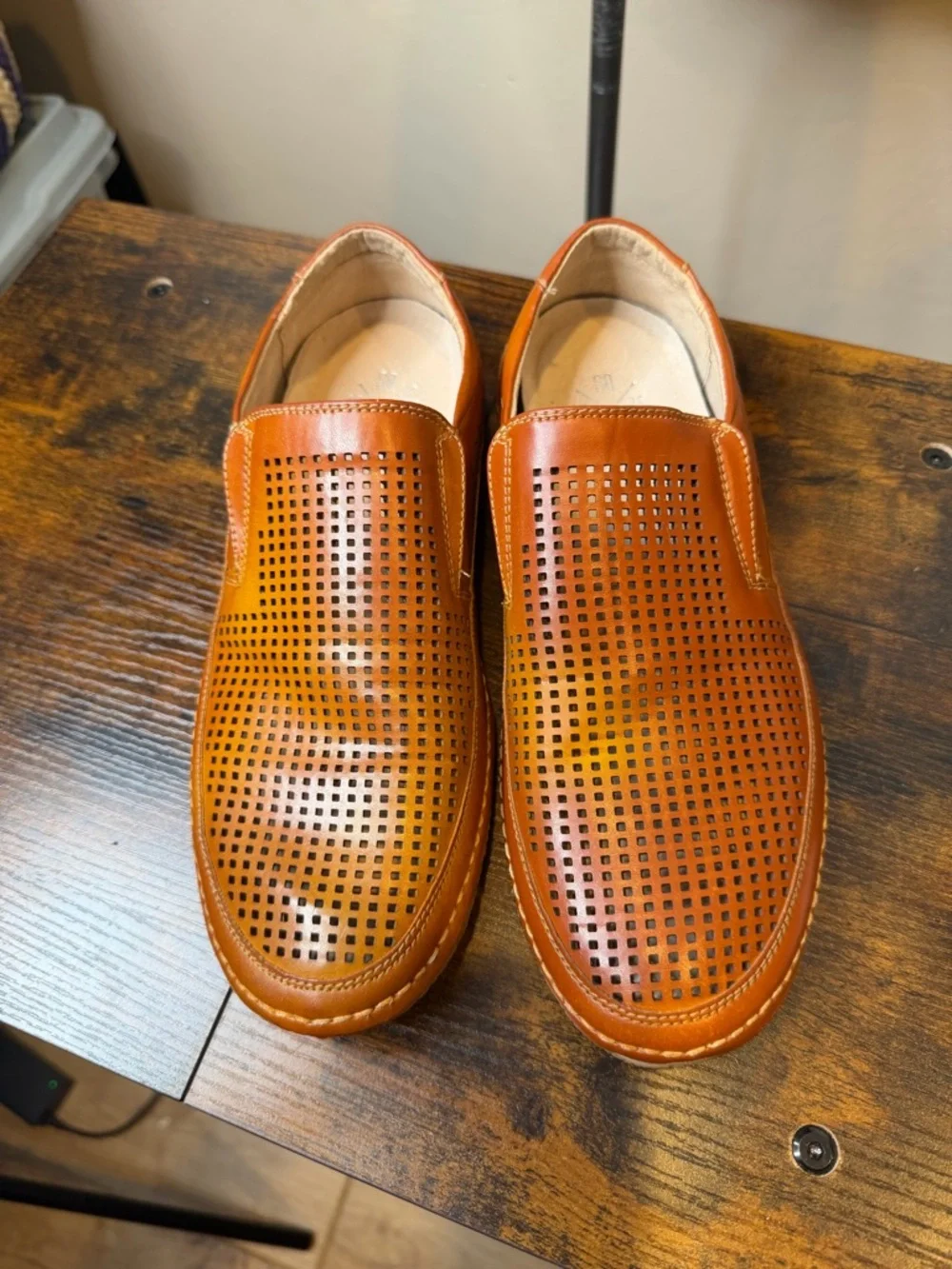 Stacy Adams Loafer Mens Shoes Light Brown Perforated Slip On Casual Size 8